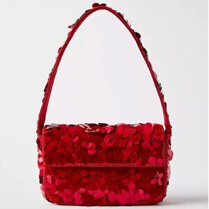 Loft Sequin Beaded Shoulder Bag in Tango Red, NWT